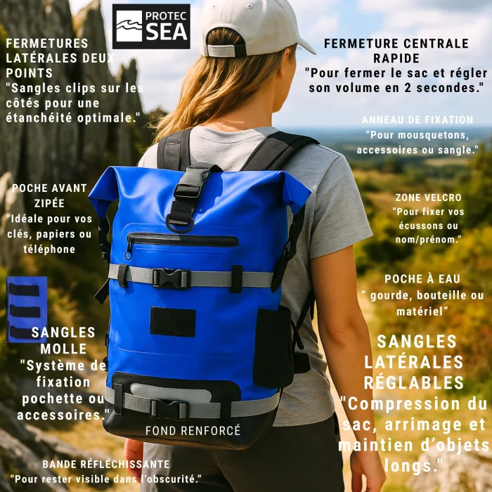 Sac étanche bleu IPX6 – Modulable de 20L à 40L avec écusson Breton – Image 2