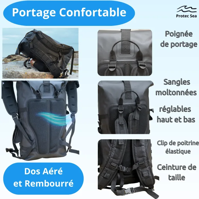 Sac étanche noir IPX6 – Modulable de 20L à 40L avec écusson Breton – Image 2